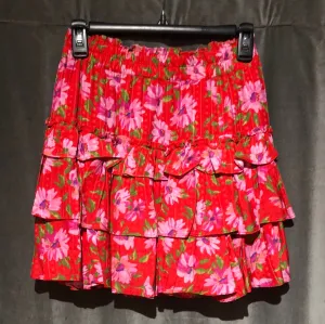 Love Shack Fancy Red and pink Floral Teired Mini Skirt