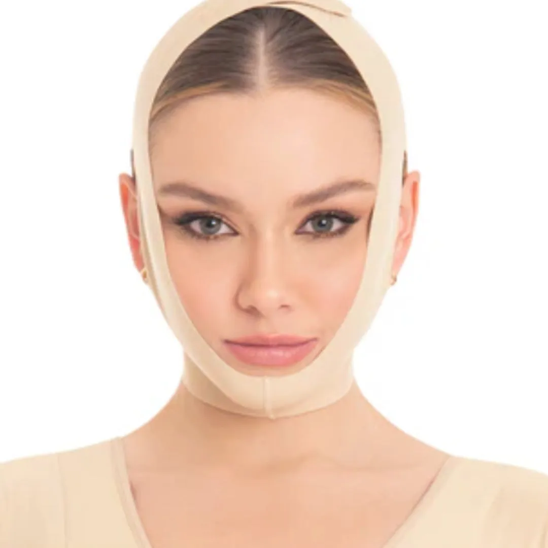 M&D Face Slimming Chin Strap Lipo Compression Garment Mentonera Postquirúrgica Facial Beige XL