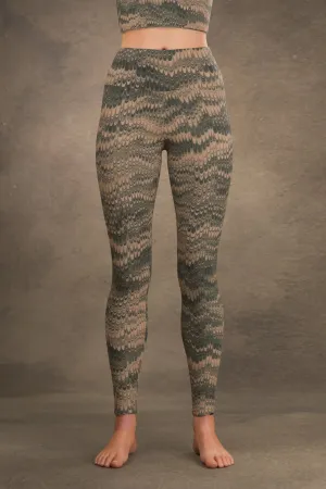 Marbled Combed Yoga Leggings: Green & Tan