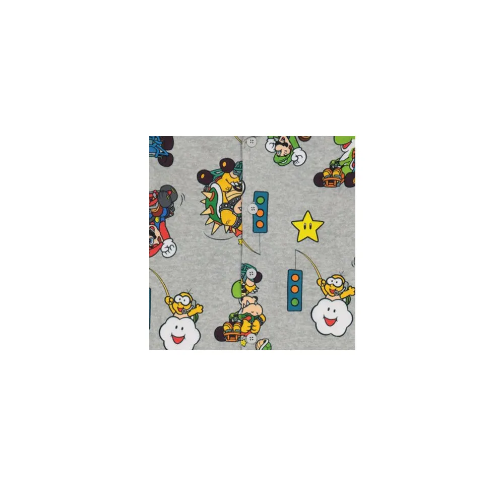 Mario Kart Boys Pajama Set, Long Sleeve Coat-Style Top and Pants 2-Piece PJ Outfit, 4-10, Gray