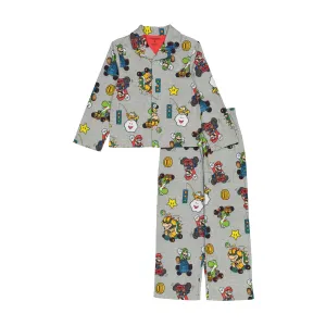 Mario Kart Boys Pajama Set, Long Sleeve Coat-Style Top and Pants 2-Piece PJ Outfit, 4-10, Gray