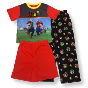 Mario Pajamas for Boys Super Mario Short Sleeve Kids PJs 3 Piece Sleep Set