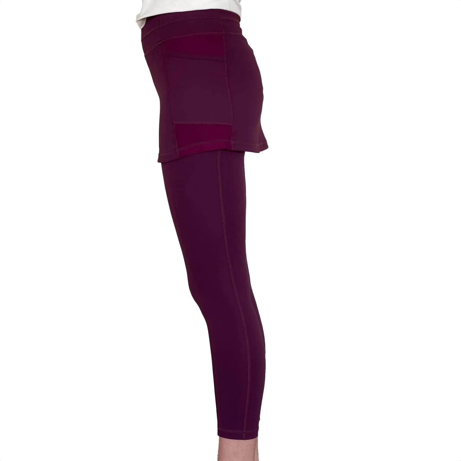Maroon Red 7/8th's Ankle Length Skirted Leggings with Pockets