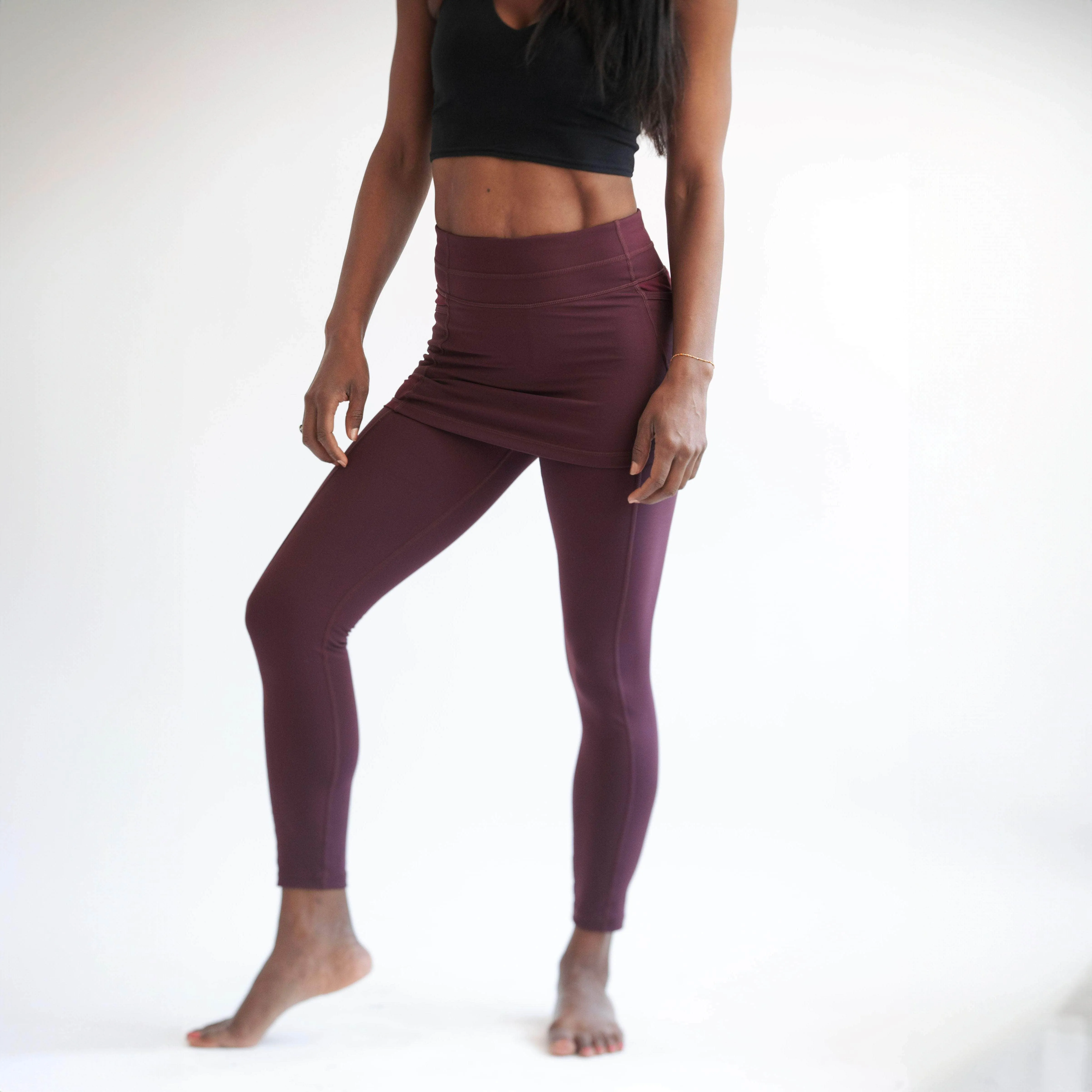 Maroon Red 7/8th's Ankle Length Skirted Leggings with Pockets