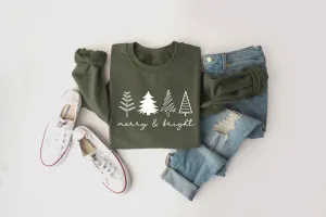 Merry & Bright Four Christmas Trees Womens Sweatshirt