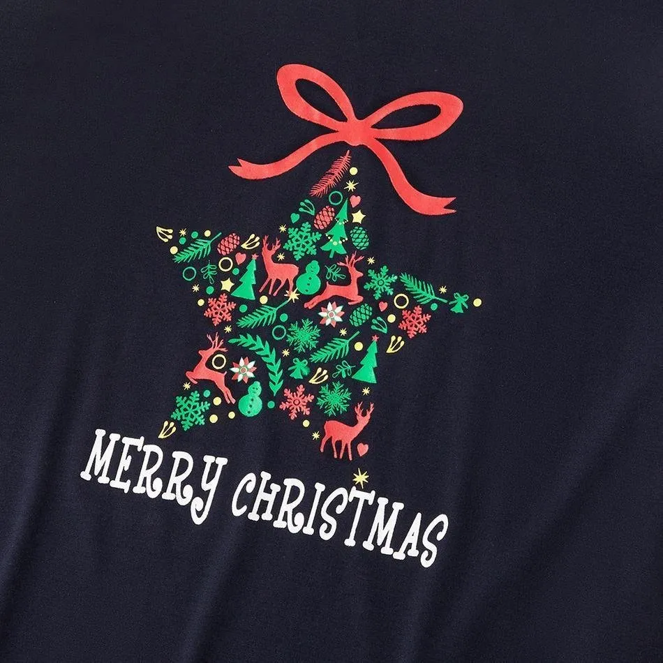 Merry Christmas Snowman Reindeer Print Short sleeve Top and Pants Family Matching Pajamas Set
