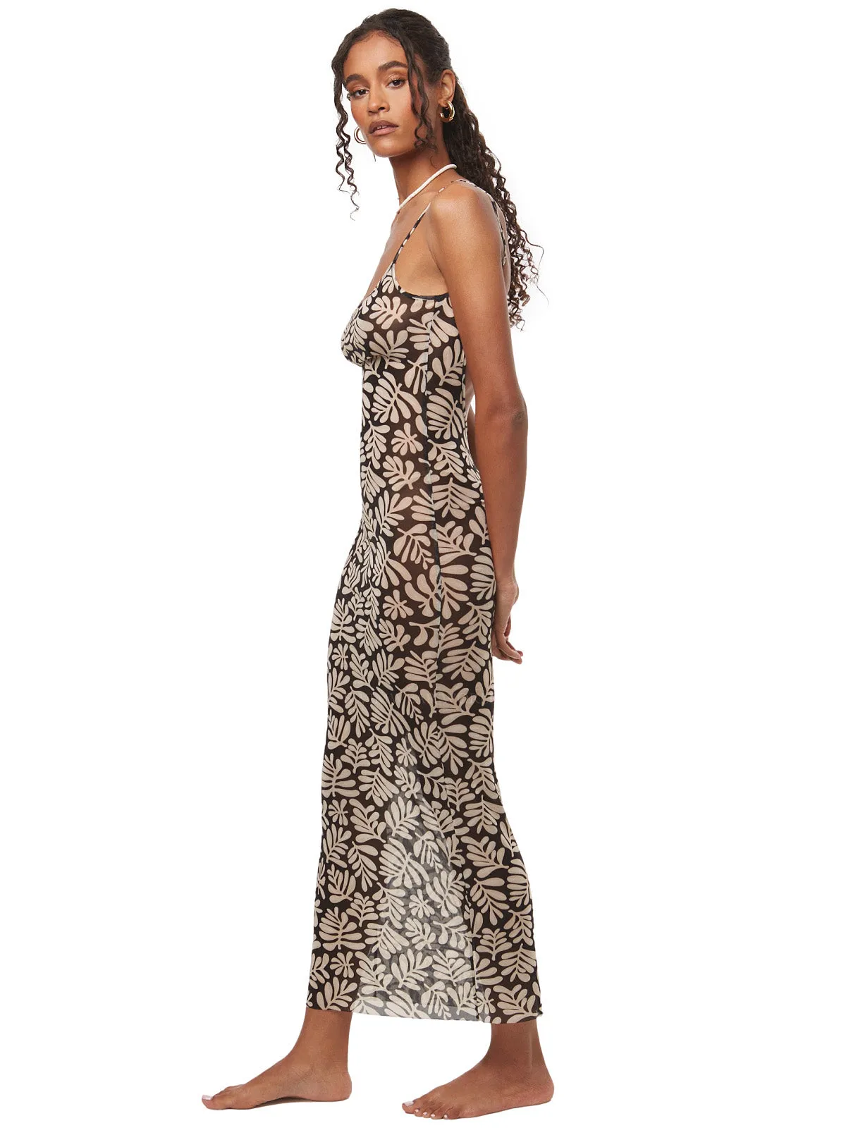 Mesh Scoop Maxi Slip Dress ::RET