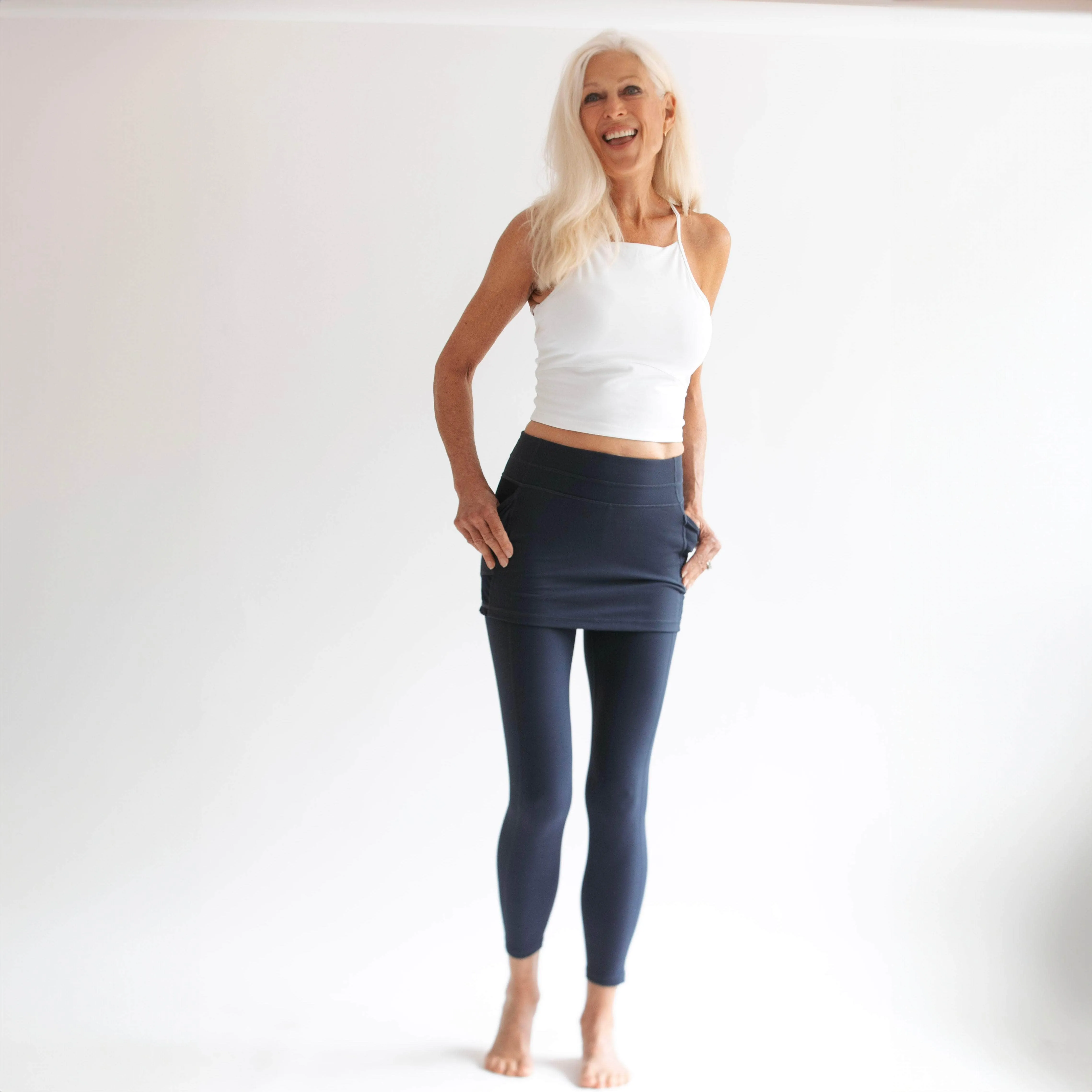 Midnight Dark Navy Blue 7/8th's Ankle Length Skirted Leggings with Pockets