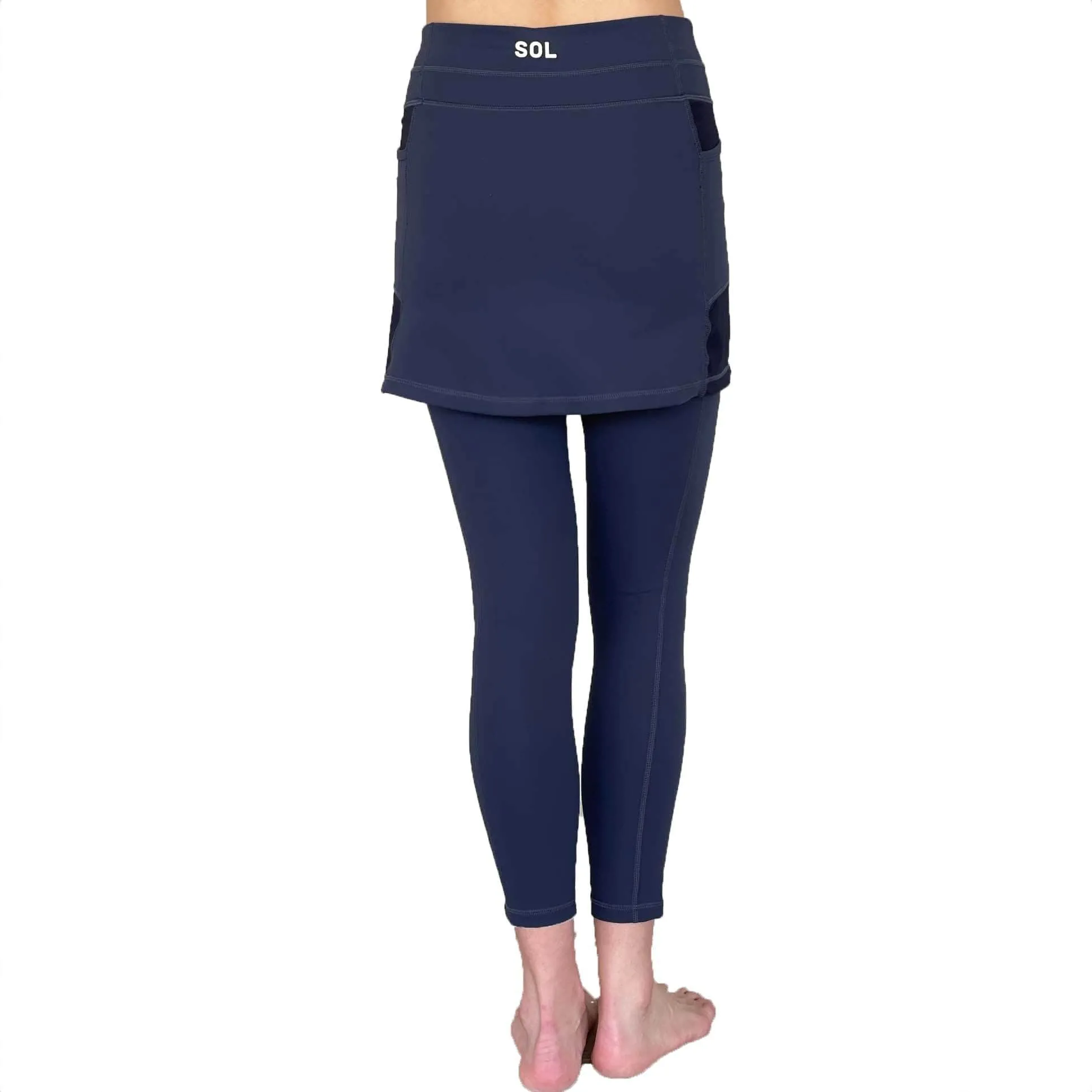Midnight Dark Navy Blue 7/8th's Ankle Length Skirted Leggings with Pockets