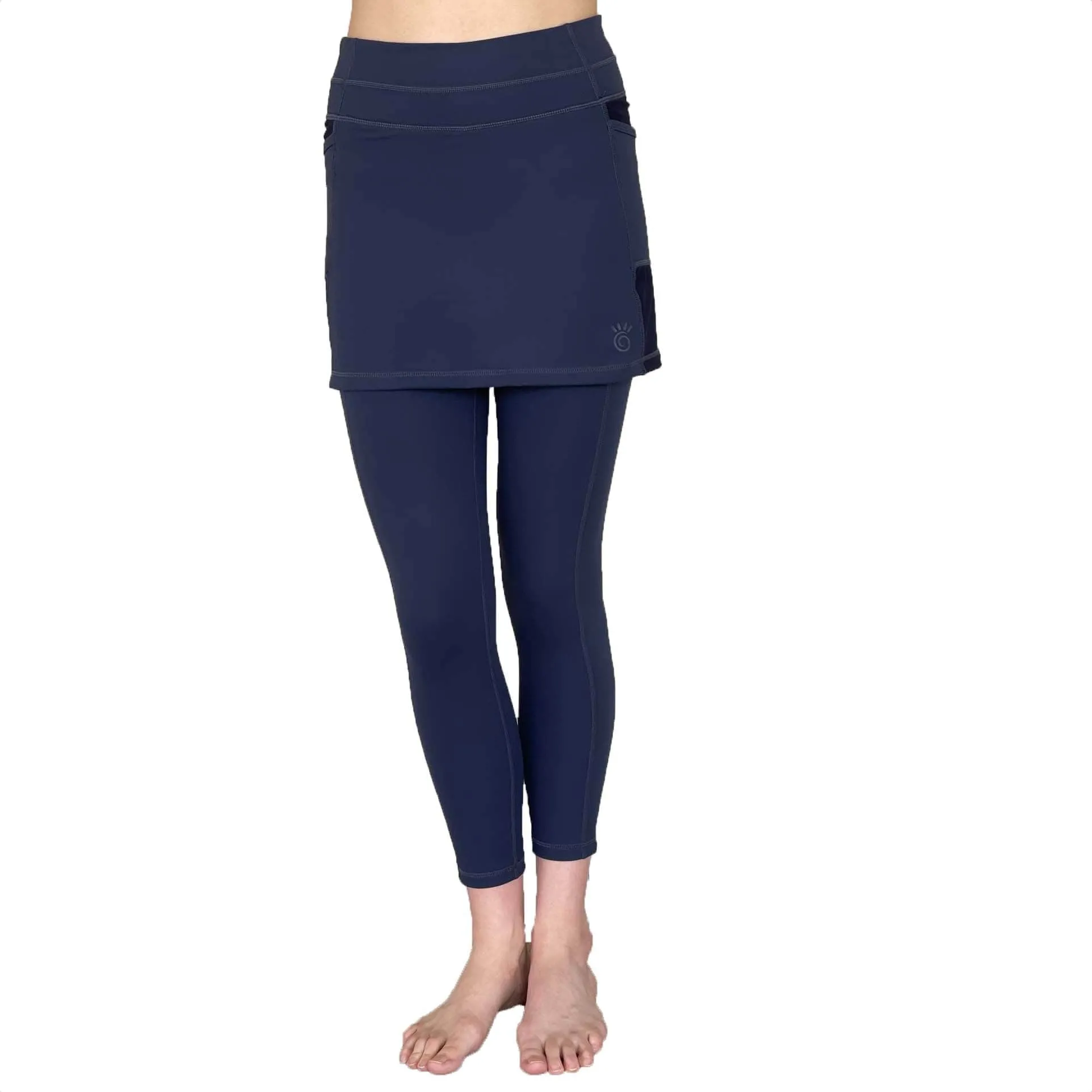 Midnight Dark Navy Blue 7/8th's Ankle Length Skirted Leggings with Pockets