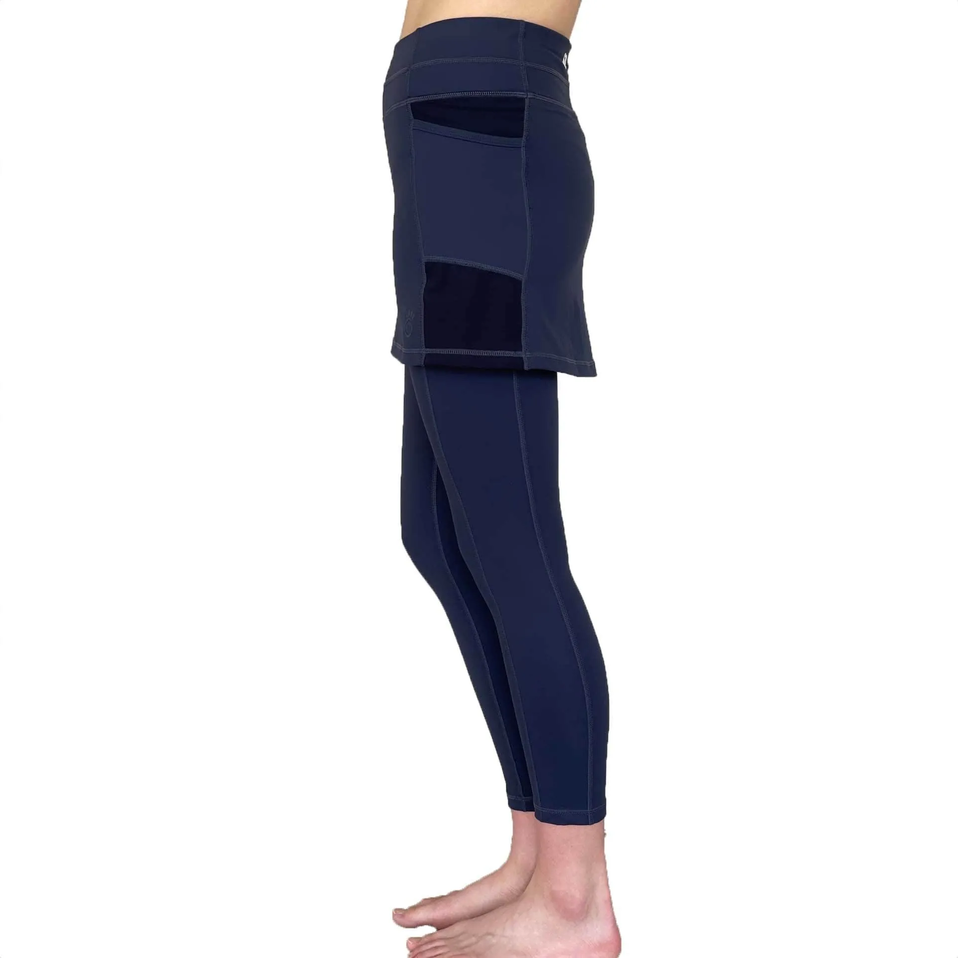 Midnight Dark Navy Blue 7/8th's Ankle Length Skirted Leggings with Pockets