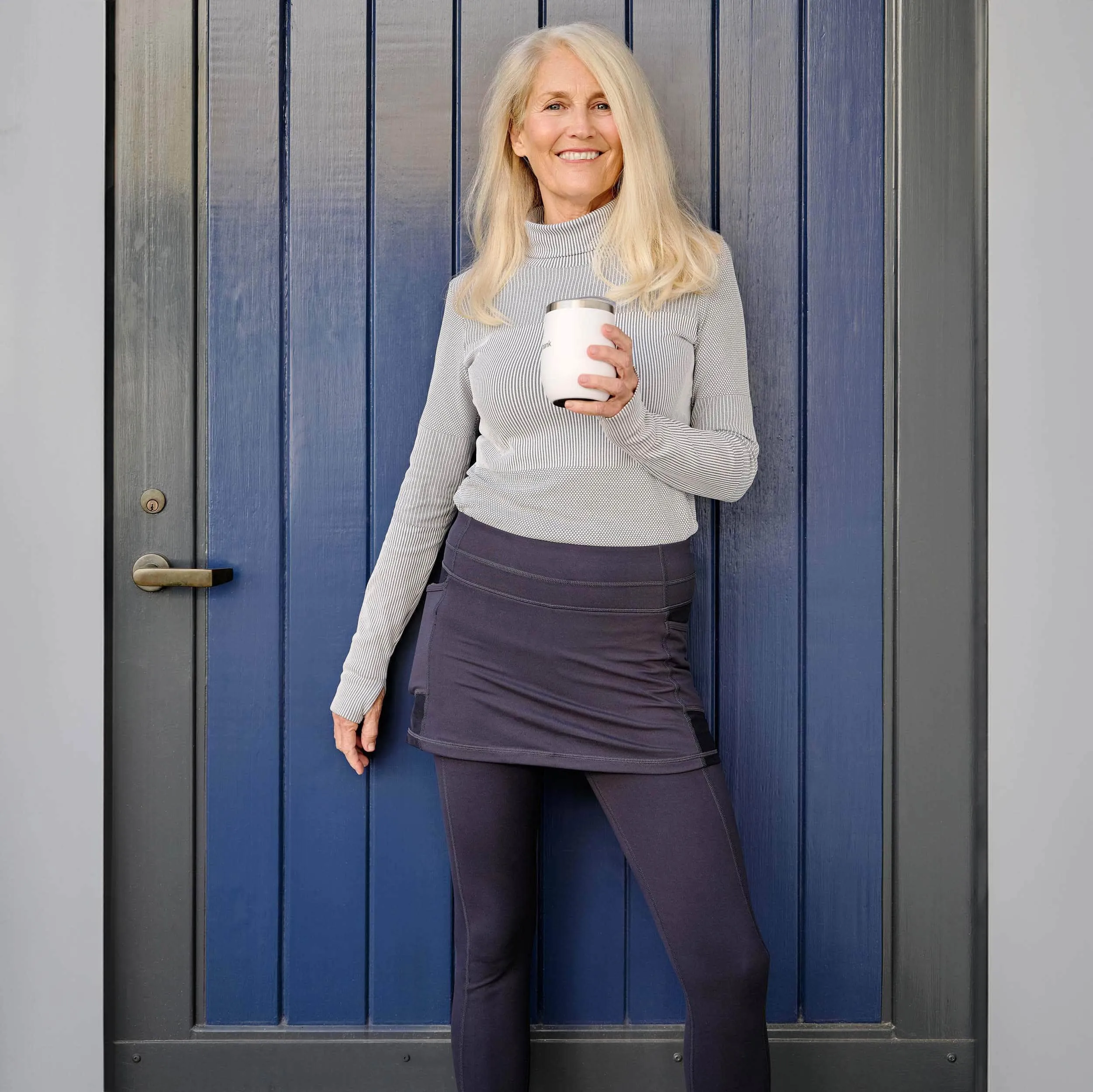 Midnight Dark Navy Blue 7/8th's Ankle Length Skirted Leggings with Pockets