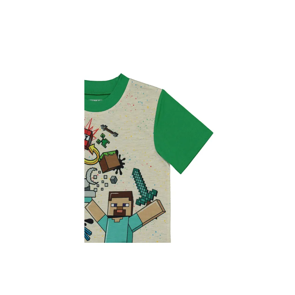 Minecraft Boys Pajamas Short Sleeve Kids PJs 3pc Set Sizes 6-12