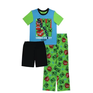 Minecraft Boys Pajamas Short Sleeve Kids PJs 3pc Set Sizes 6-12