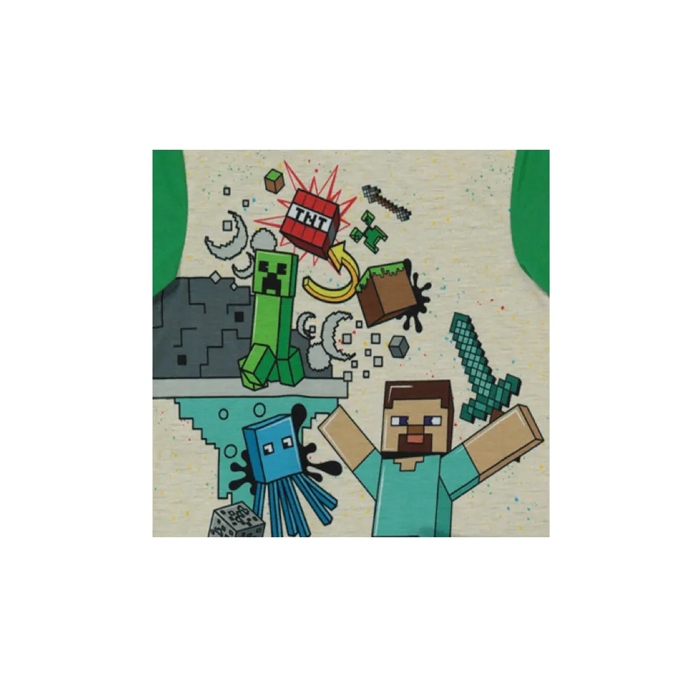 Minecraft Boys Pajamas Short Sleeve Kids PJs 3pc Set Sizes 6-12