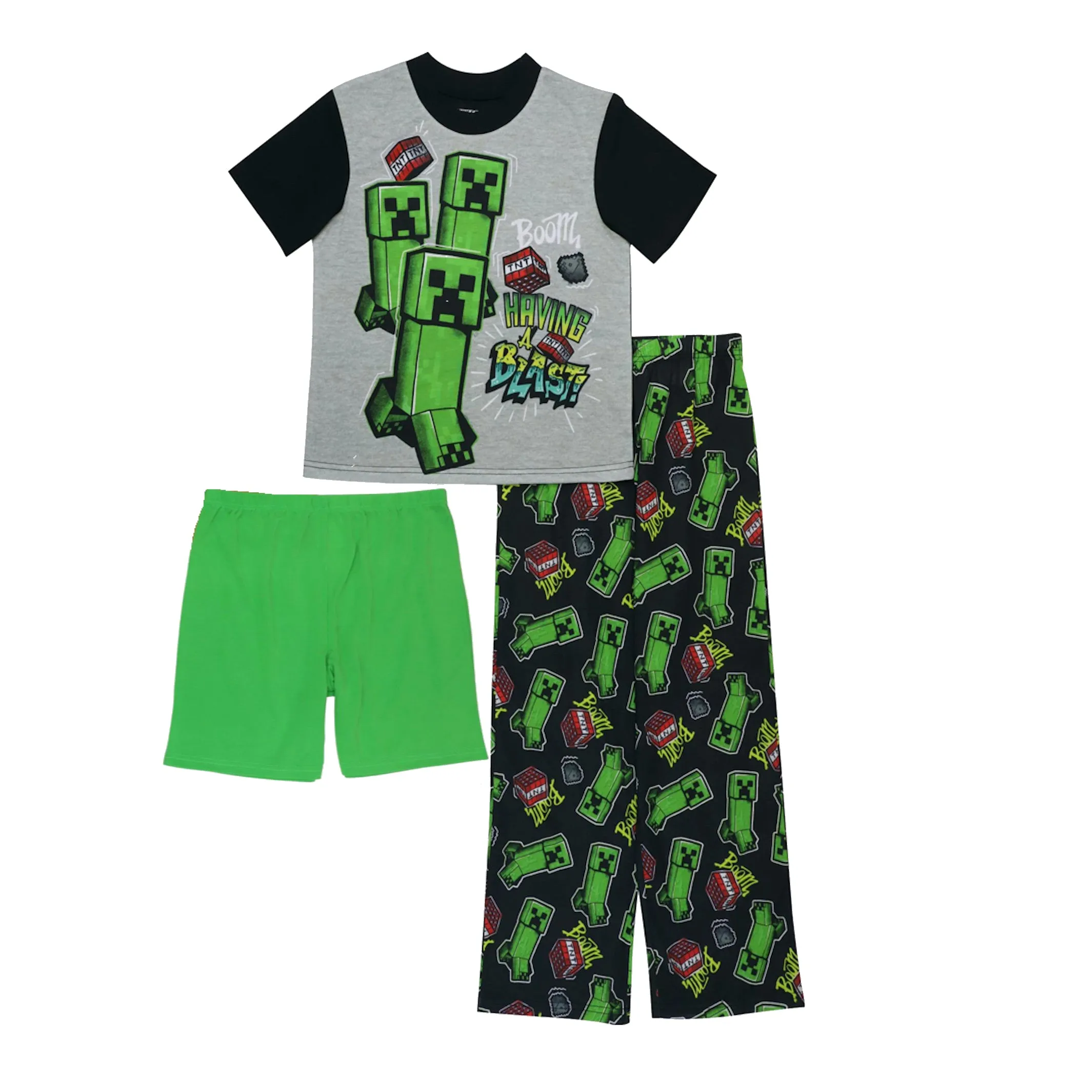 Minecraft Boys Pajamas Short Sleeve Kids PJs 3pc Set Sizes 6-12