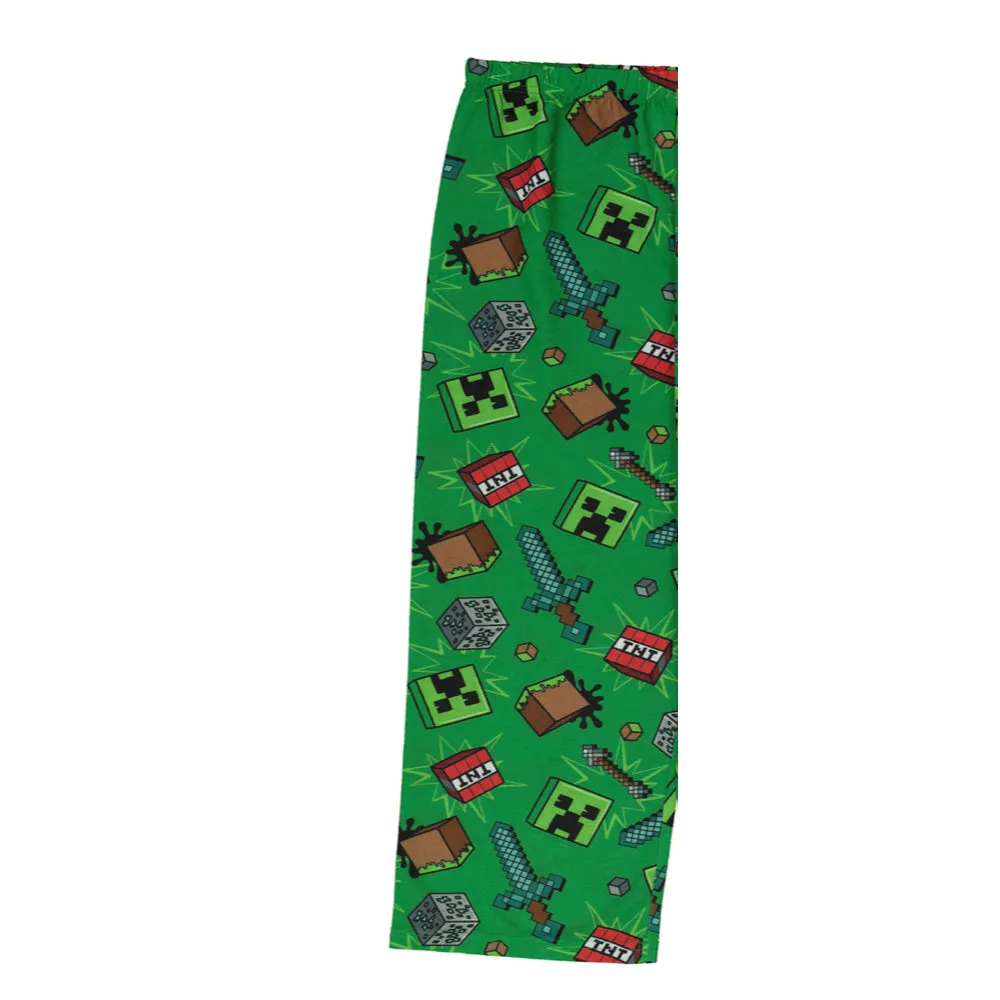 Minecraft Boys Pajamas Short Sleeve Kids PJs 3pc Set Sizes 6-12