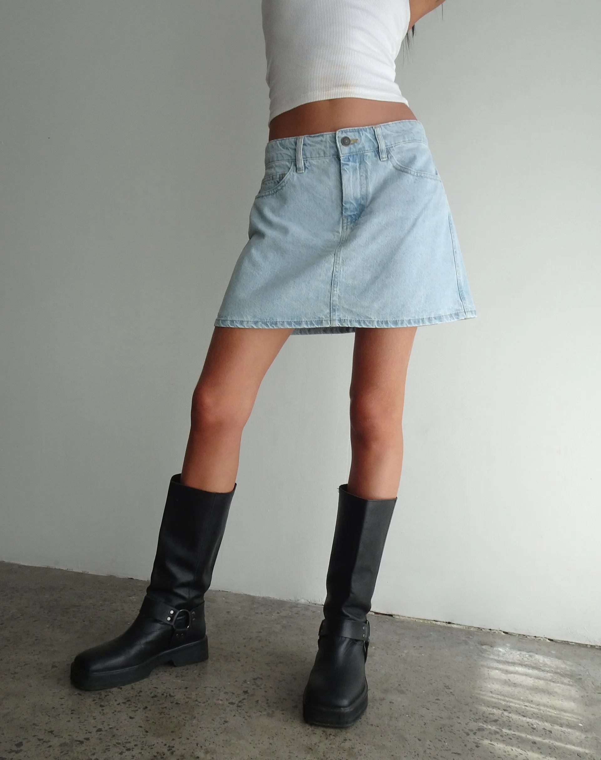 Mini A-Line Skirt in Denim Blue Bleach