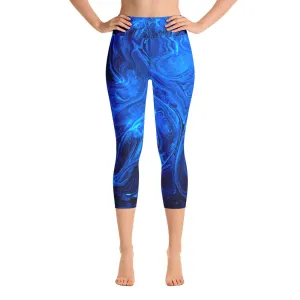 Namaste Yoga, Blue Yoga Pants, Blue Leggings, Abstract Yoga, Yoga Capri Leggings
