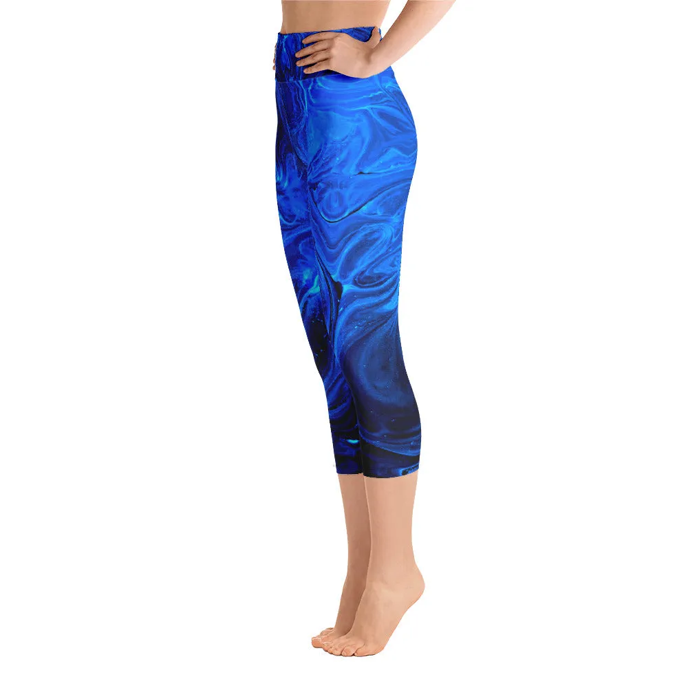 Namaste Yoga, Blue Yoga Pants, Blue Leggings, Abstract Yoga, Yoga Capri Leggings