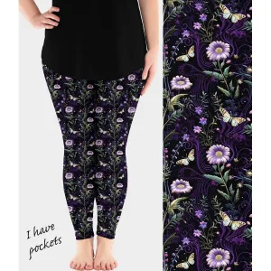 Night Garden Embroidery Leggings with Pockets