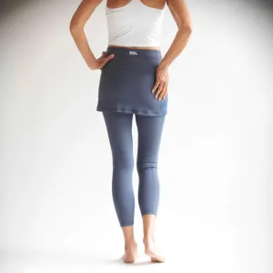 Nordic Dusk Blue Grey 7/8th's Ankle Length Skirted Leggings with Pockets
