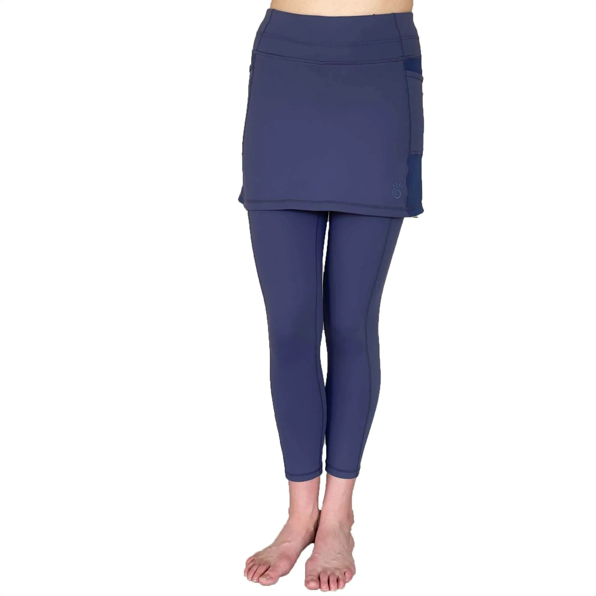 Nordic Dusk Blue Grey 7/8th's Ankle Length Skirted Leggings with Pockets