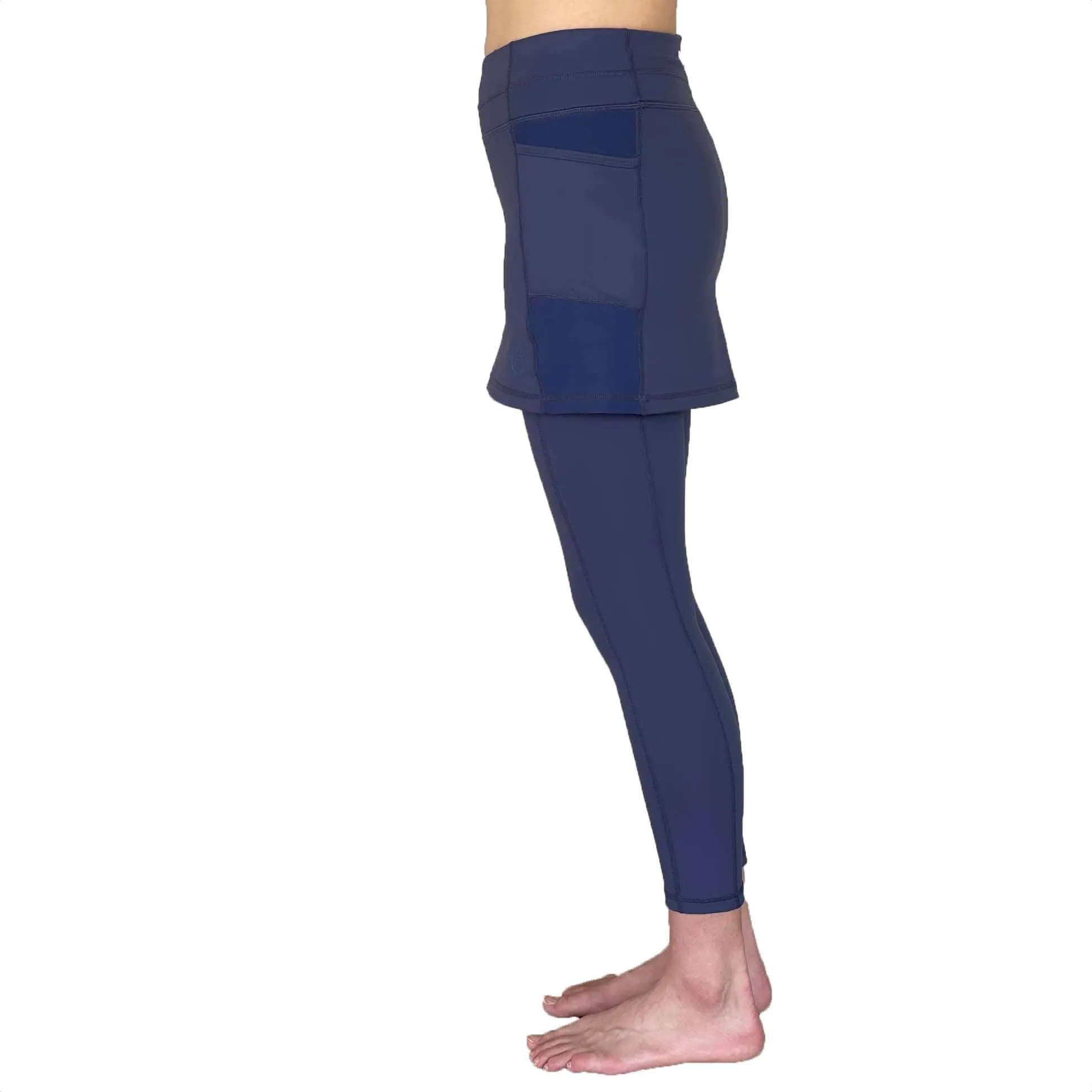 Nordic Dusk Blue Grey 7/8th's Ankle Length Skirted Leggings with Pockets