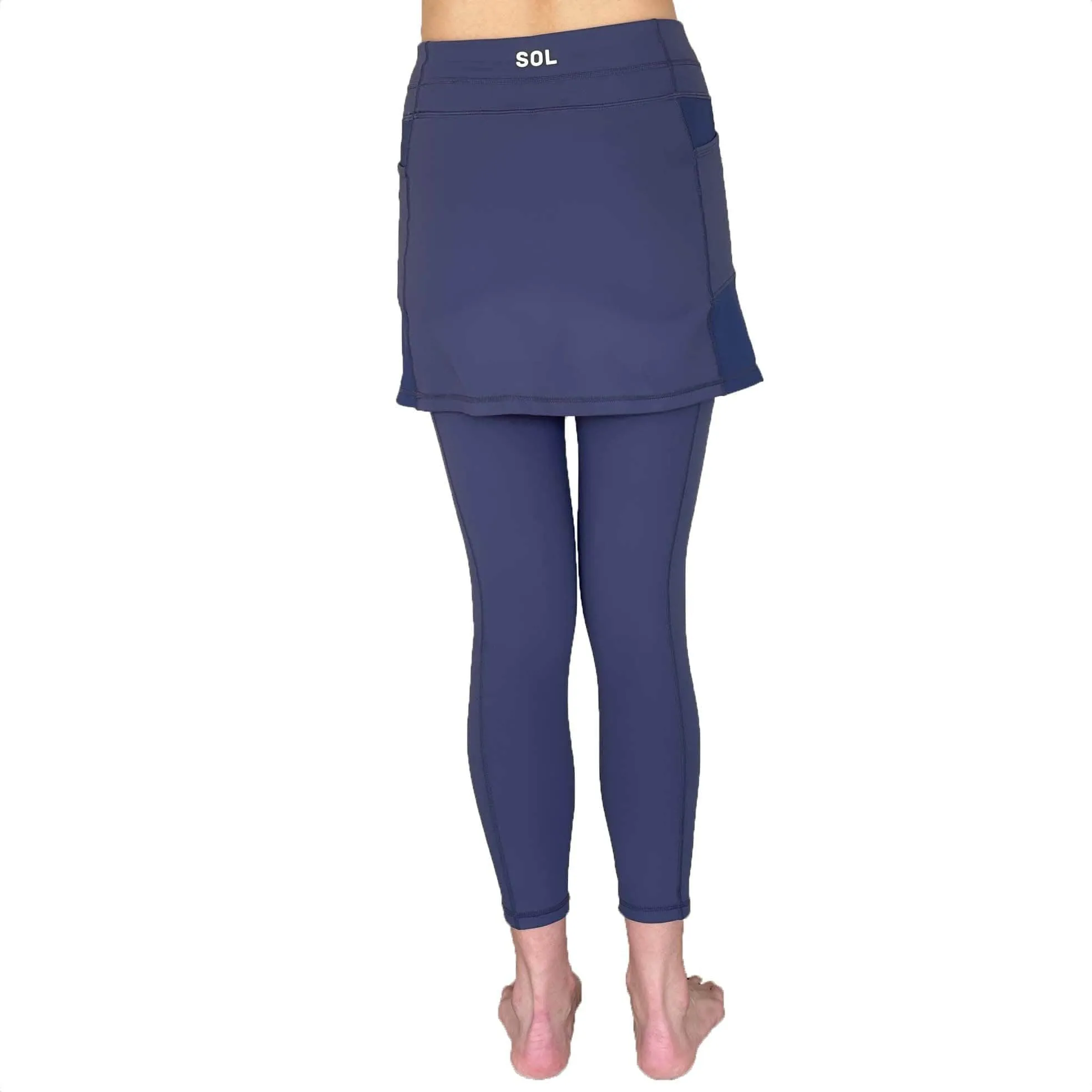 Nordic Dusk Blue Grey 7/8th's Ankle Length Skirted Leggings with Pockets