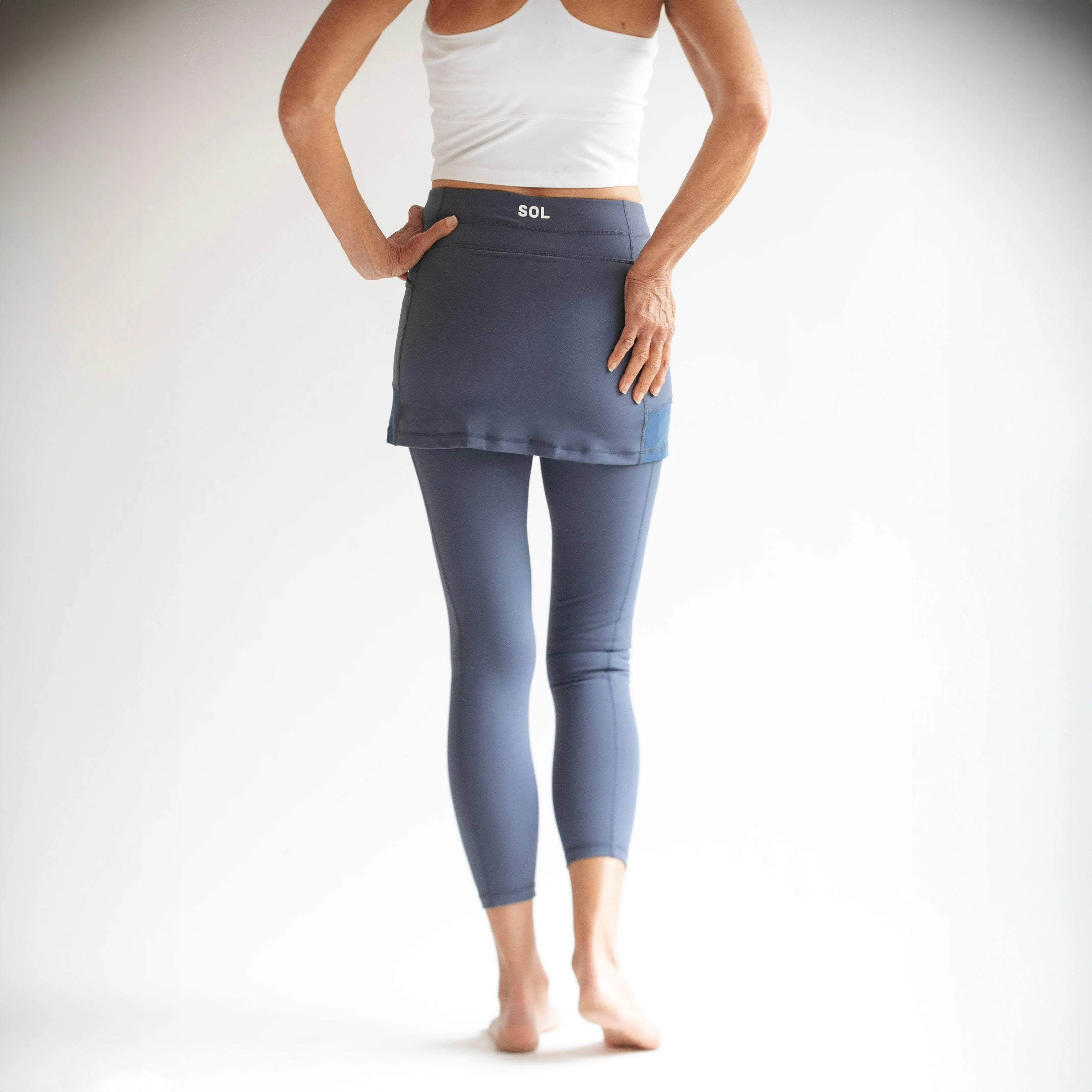 Nordic Dusk Blue Grey 7/8th's Ankle Length Skirted Leggings with Pockets