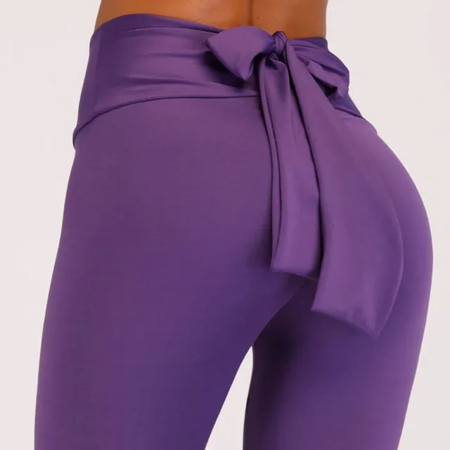 NORMOV Sexy Bow Leggings Women High Waist Elastic Push Up Fitness Leggings Femme Slim Solid Color Workout Leeging Femme Casual