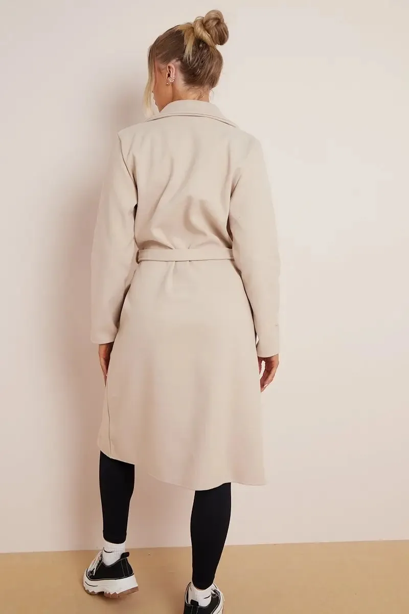 Notch Lapel Double Breasted Waist Tie Thermal Coat