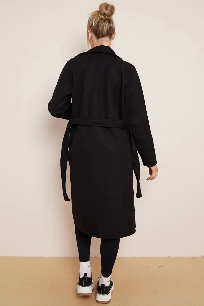 Notch Lapel Double Breasted Waist Tie Thermal Coat