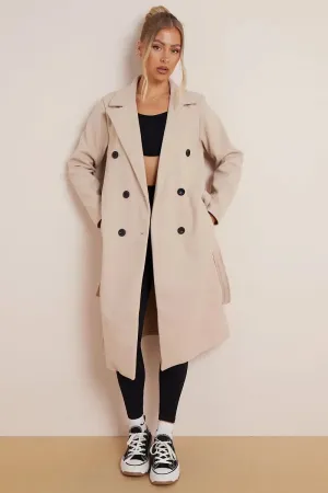 Notch Lapel Double Breasted Waist Tie Thermal Coat