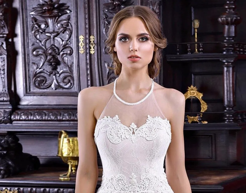 O-neck Backless None Train Bridal Gowns
