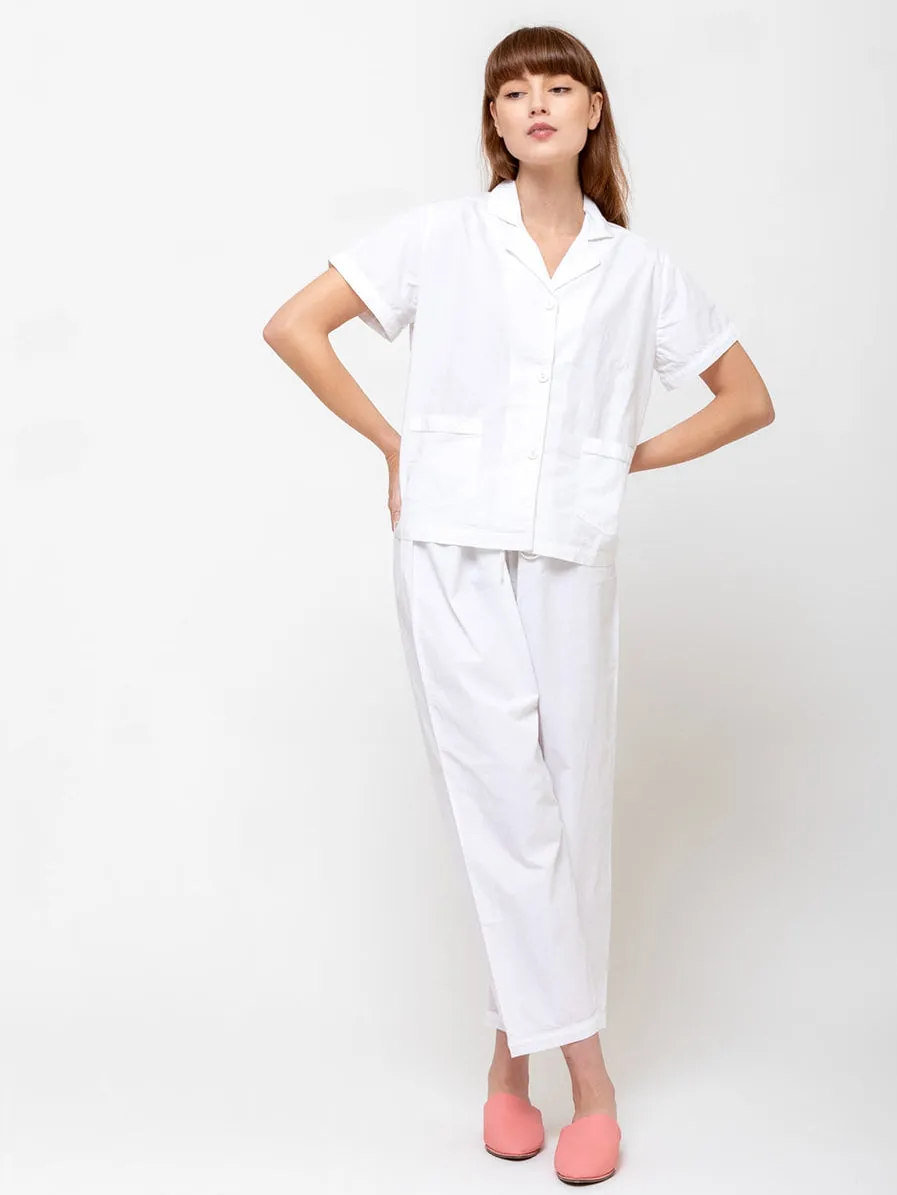 Organic Cotton Short Sleeve Pajamas - White