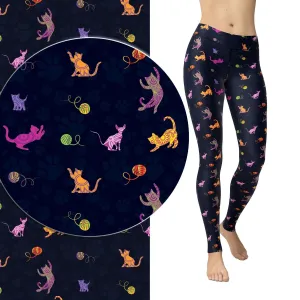 Paisley Kitty Cat Leggings available in Full Length  on Blue Paw Background Pockets