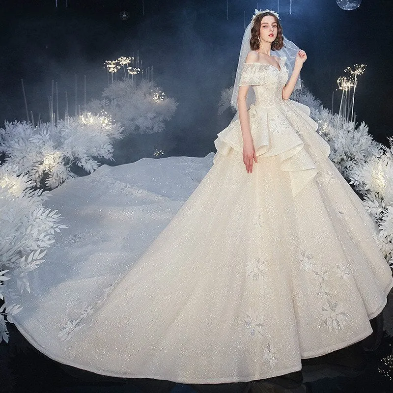 Pink Girl Brides Dress Off Shoulder