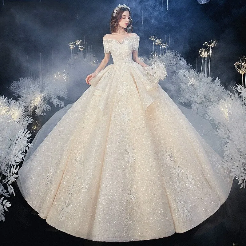 Pink Girl Brides Dress Off Shoulder