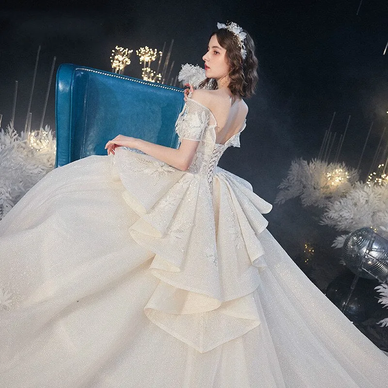 Pink Girl Brides Dress Off Shoulder