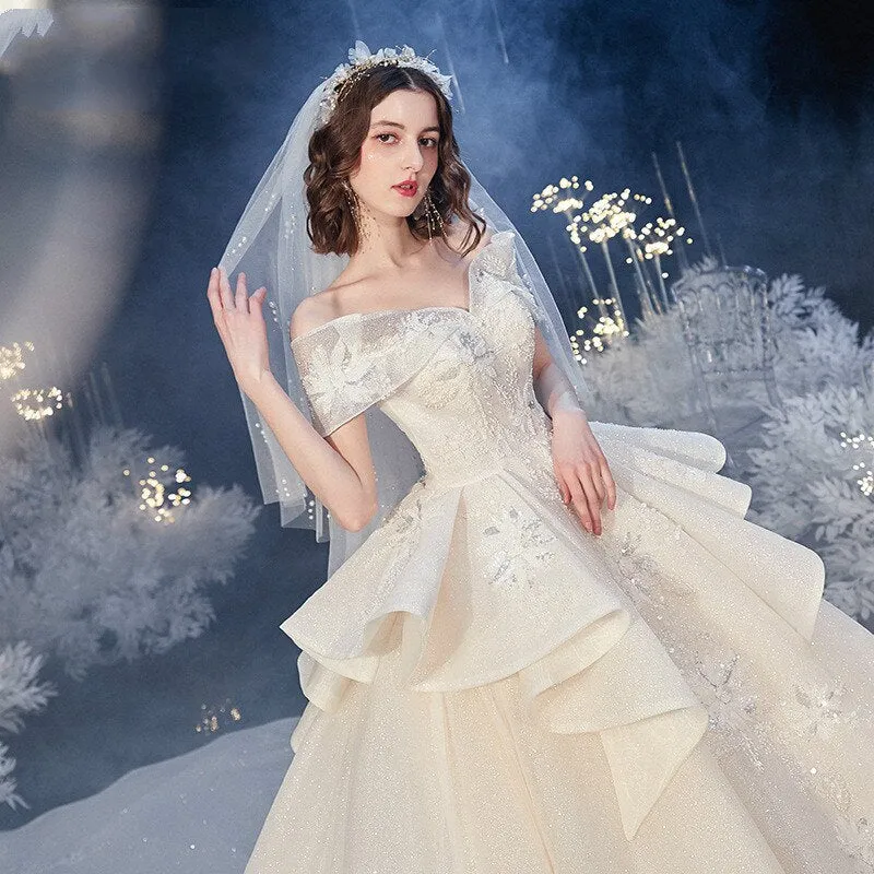 Pink Girl Brides Dress Off Shoulder