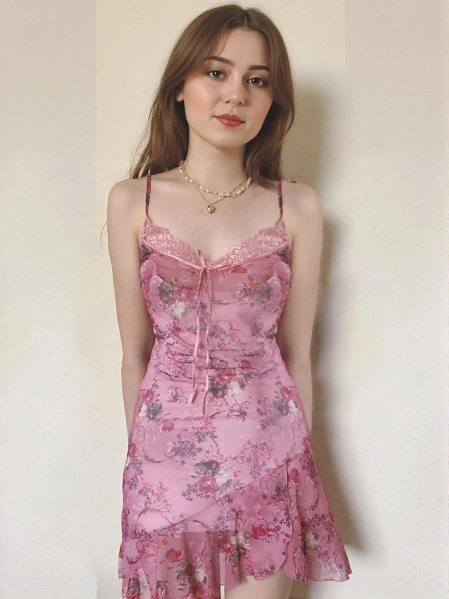 Pink Ruffle Hem Slip Dress