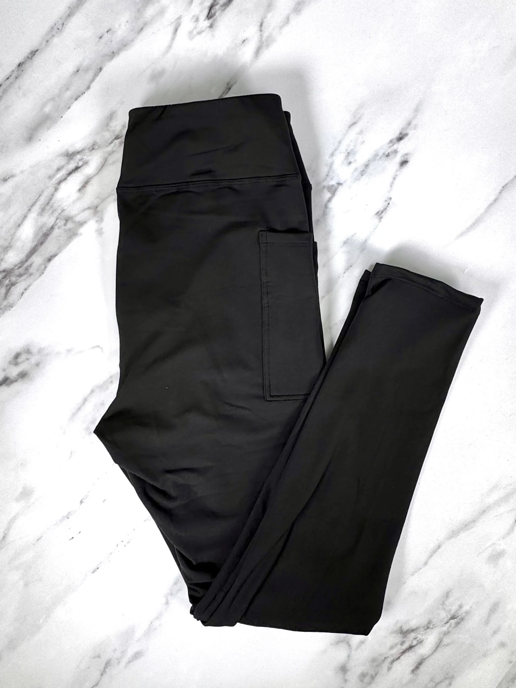 Plain Black Thermal Side Pocket CASUAL Leggings