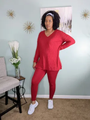 PLUS SIZE SWEATER LEGGINGS SET/CHERRY