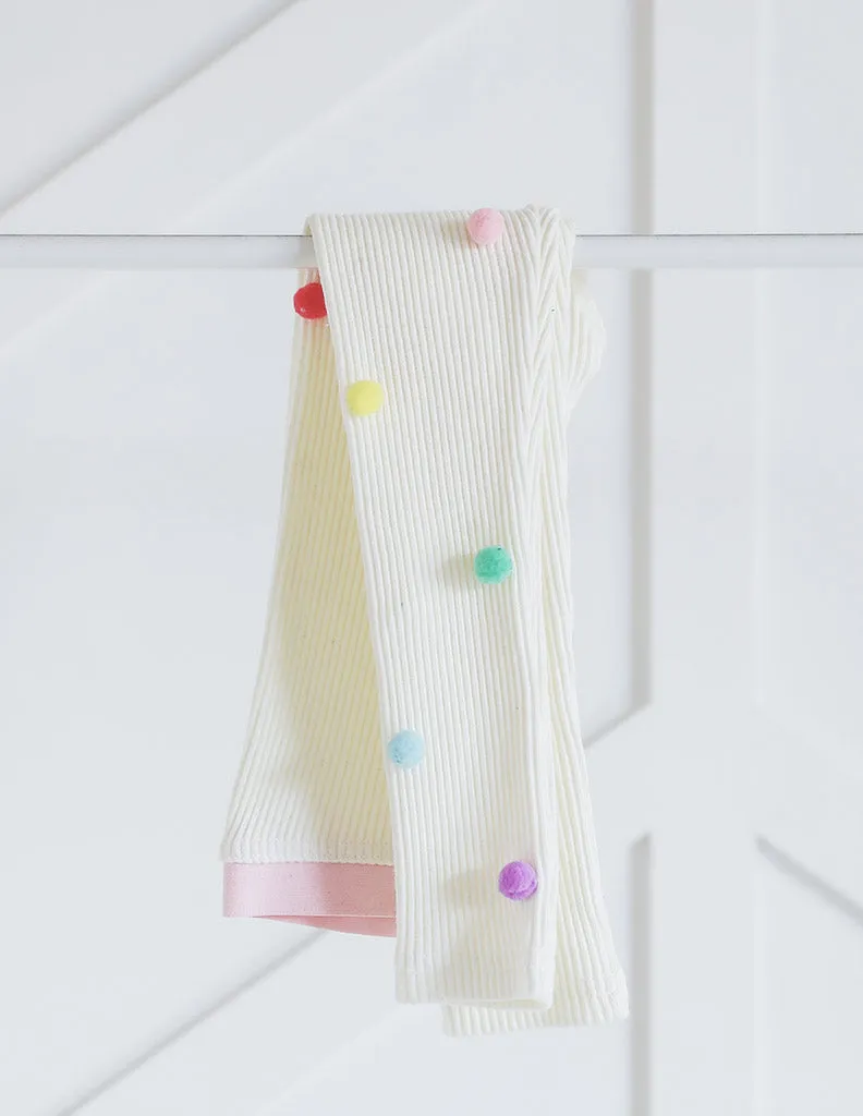 Pom-Pom Corded Leggings Cream