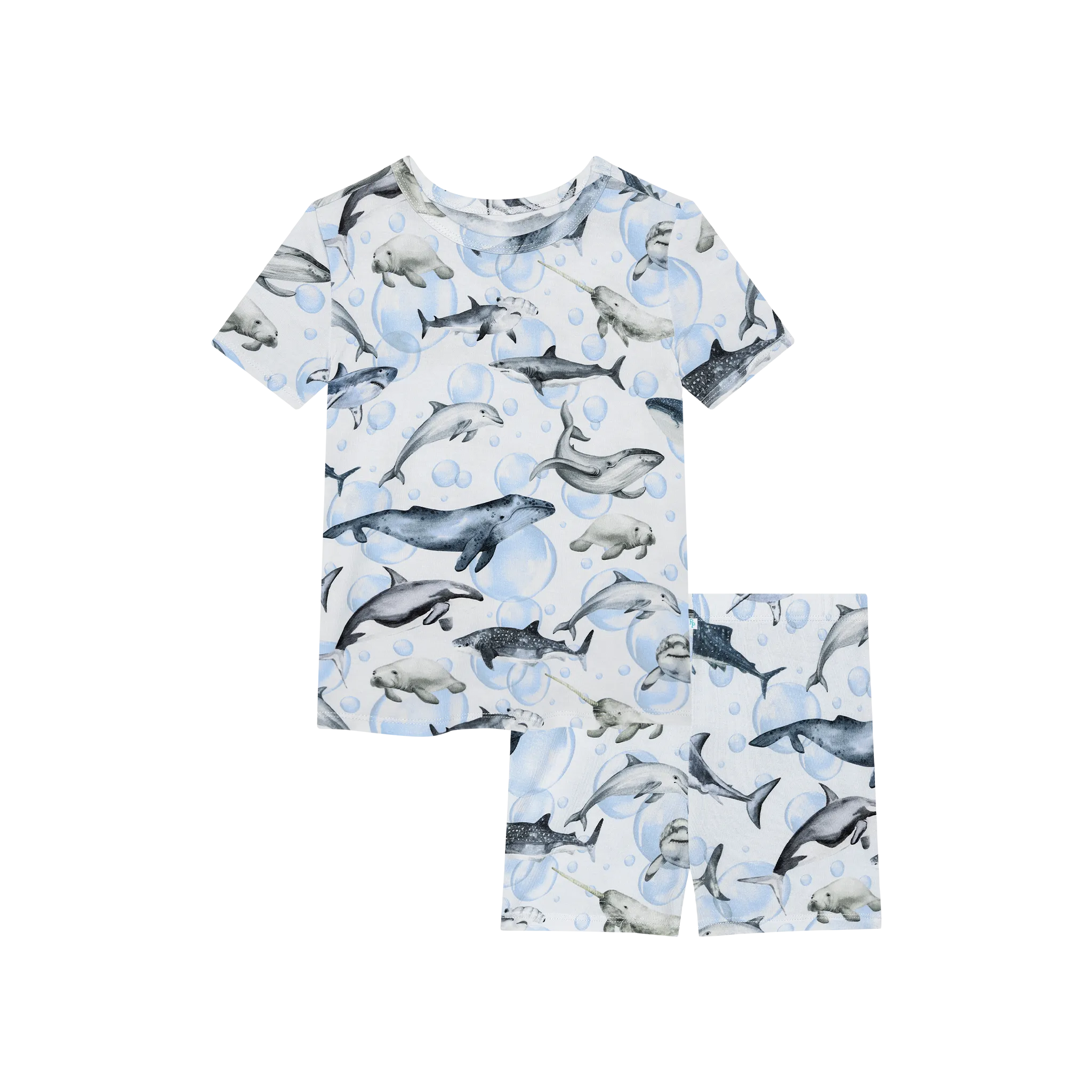 Posh Peanut Basic Short Sleeve Loungewear Kids Pajama & Shorts in Sharkly