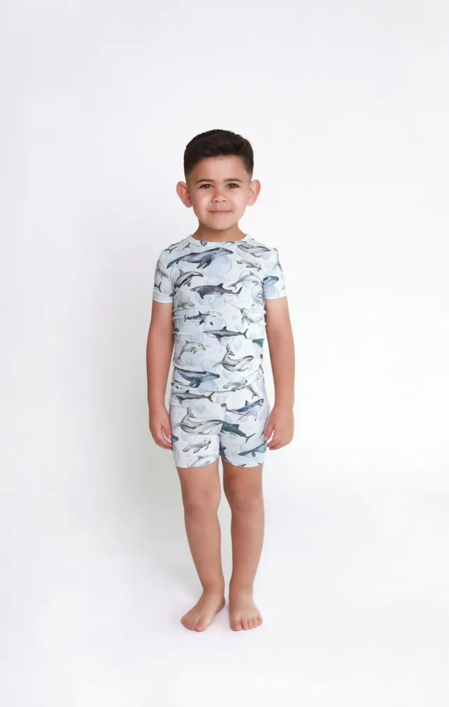 Posh Peanut Basic Short Sleeve Loungewear Kids Pajama & Shorts in Sharkly
