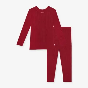 Posh Peanut Dark Red Ribbed Long Sleeve Pajama Set