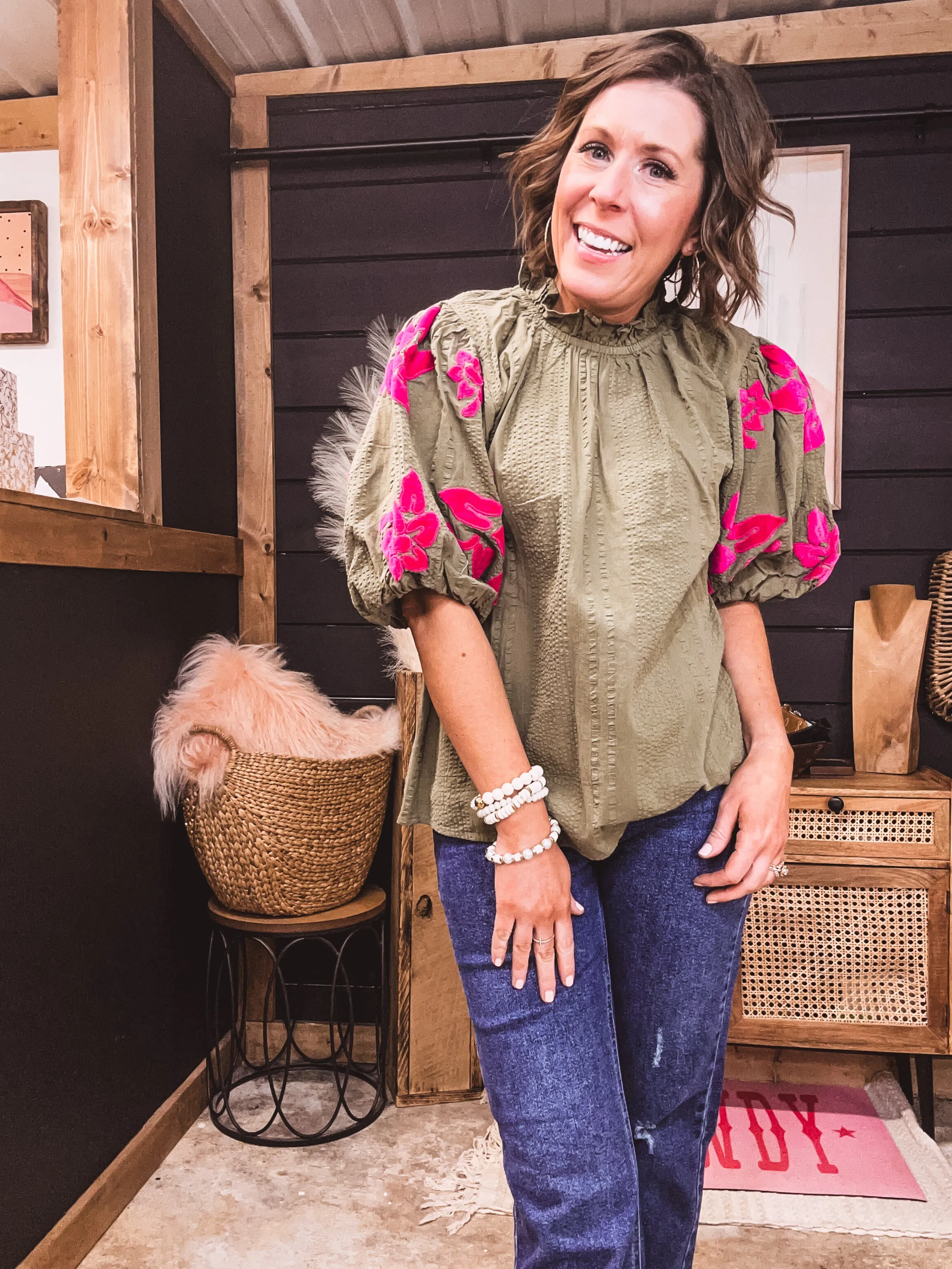 Puff Sleeve Soft Detail Textured Top
