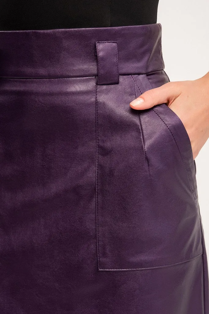 Purple Casual Solid Color A-line Tea Skirt with Pockets